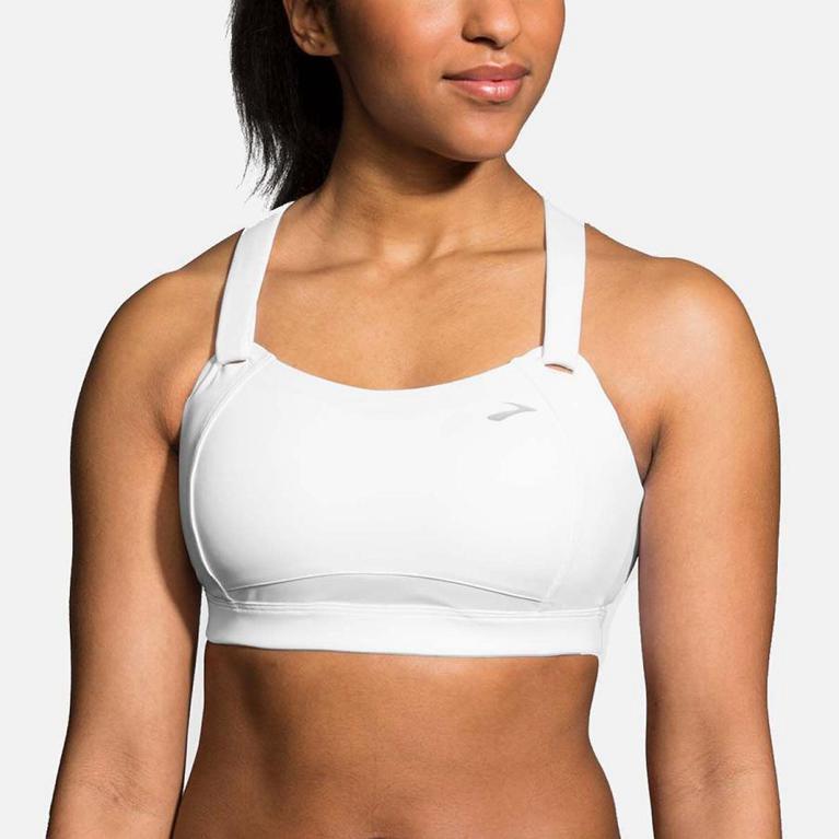 Brooks Juno Sports - Womens Running Bra - White (58176PEXG)